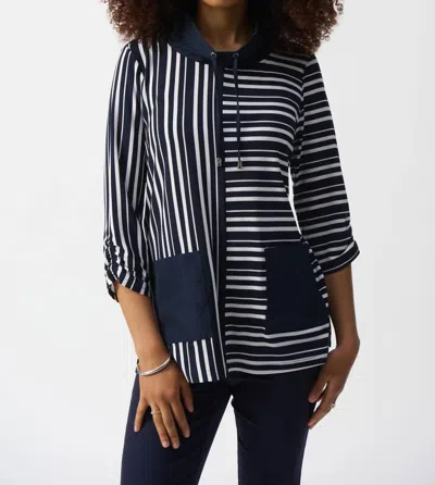 JOSEPH RIBKOFF STRIPED BOXY TUNIC TOP IN VANILLA/MIDNIGHT BLUE