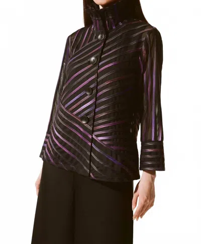 Joseph Ribkoff Striped High-neck Jacket In Black Multi In Brown