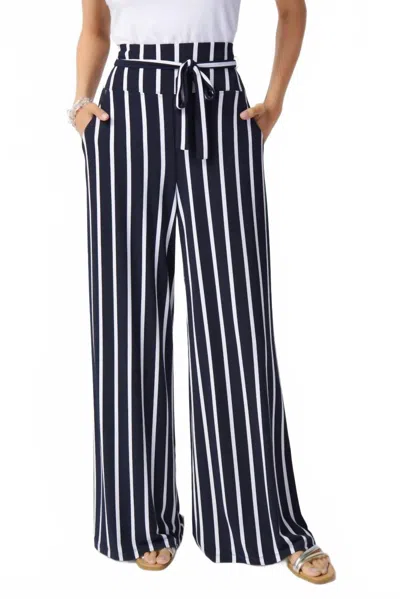 Joseph Ribkoff Striped High-waist Belted Wide-leg Pants 241135 * In Midnight Blue/vanilla