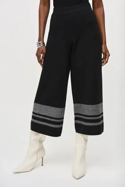 Joseph Ribkoff Striped Knit Pull On Culotte Pant In Black/vanilla