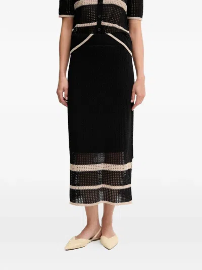 Joseph Ribkoff Striped Openwork Skirt In Black
