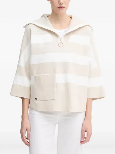 Joseph Ribkoff Striped-pattern Half-zip Sweater In Neutral