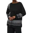 Joseph Ribkoff Striped Pullover Boxy Sweater In Black/vanilla In Black