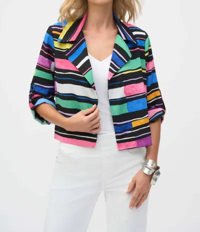 Joseph Ribkoff Striped Short Sleeve Boxy Blazer In Black Multi