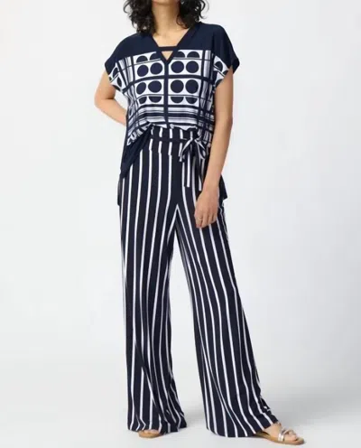 Joseph Ribkoff Striped Silky Knit Wide-leg Pants In Midnight Blue/vanilla