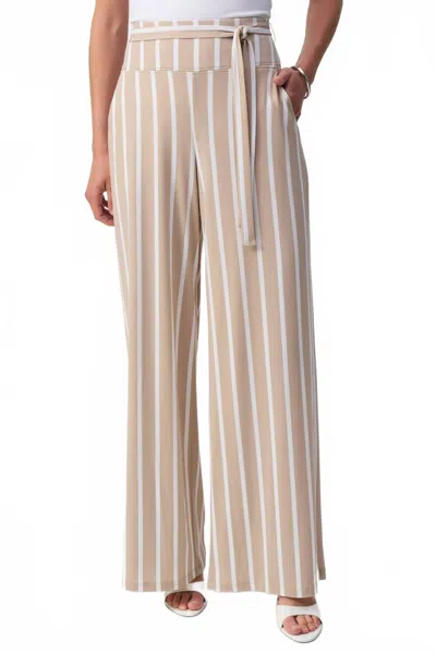 Joseph Ribkoff Striped Silky Knit Wide-leg Pants In Dune/ Vanilla In Nude
