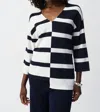 Joseph Ribkoff Striped V-neck Knit Top In Midnight Blue/vanilla In White
