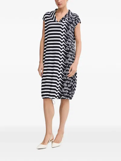 Joseph Ribkoff Stripe-print Drawstring-hem Mid-length Dress In Black