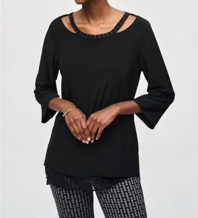 Joseph Ribkoff Studded Cutout Neck Tunic In Black