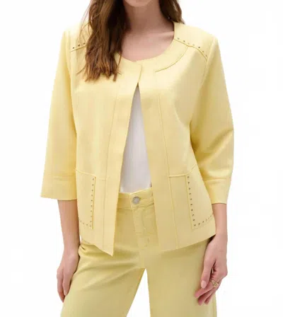 Joseph Ribkoff Studded Open Front Boxy Faux Suede Jacket In Mellow Yellow In Gold