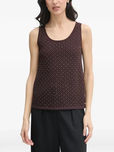Joseph Ribkoff Stud-embellished Open-knit Tank Top In Brown