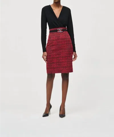Joseph Ribkoff Surplice Belted Plaid Sheath Dress In Black/red In Multi