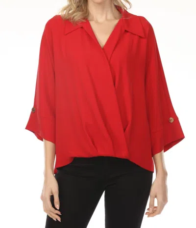 Joseph Ribkoff Surplice Blouson 3/4 Sleeve Top In Red