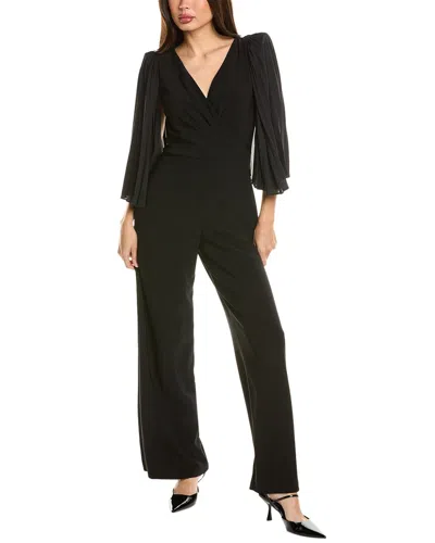 Joseph Ribkoff Pleated Chiffon Wide-leg Wrap Jumpsuit In Black