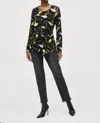 Joseph Ribkoff Sweater Knit Abstract Print Top In Black Multi In Multi