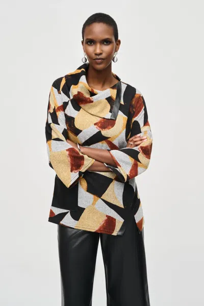 Joseph Ribkoff Sweater Knit Abstract Print Top In Grey/multi In White
