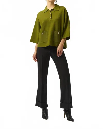 Joseph Ribkoff Sweater Knit Boxy Pullover Sweater With Polo Collar In Artichoke In Green