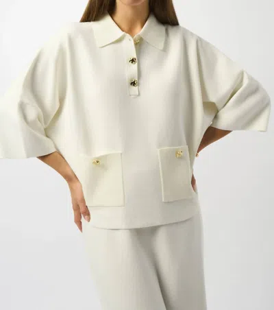 Joseph Ribkoff Sweater Knit Boxy Pullover With Polo Collar In White In Neutral