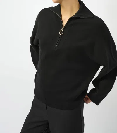 Joseph Ribkoff Sweater Knit Boxy Pullover With Zip Collar In Black