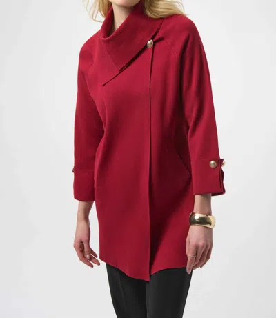 Joseph Ribkoff Sweater Knit Coat With Overlap Collar In Deep Cherry In Red