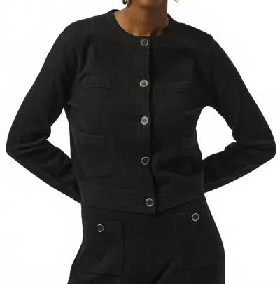 Joseph Ribkoff Sweater Knit Crew Neck Button Front Jacket In Black