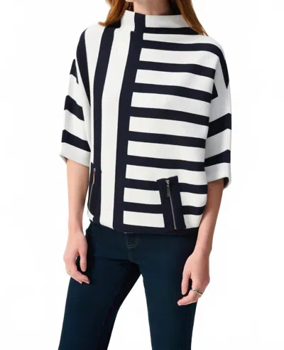 Joseph Ribkoff Sweater Knit Pullover Top In Midnight Blue/vanilla Striped In Black
