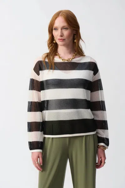 Joseph Ribkoff Sweater Knit Pullover Top In Vanilla/black Stripe In Multi