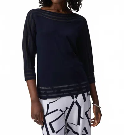 Joseph Ribkoff Sweater Knit Pullover With Mesh Stripe Detail In Midnight In Blue