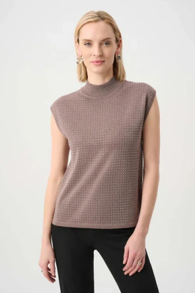 Joseph Ribkoff Jumper Knit Sleeveless Pullover With Iron-on Detail In Brown
