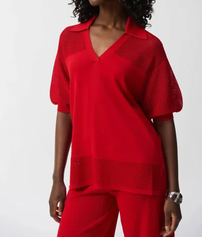 Joseph Ribkoff Sweater Knit V-neck Puff Sleeve Top In Radiant Red