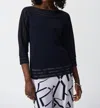 Joseph Ribkoff Sweater With Mesh Stripe Detail In Midnight Blue