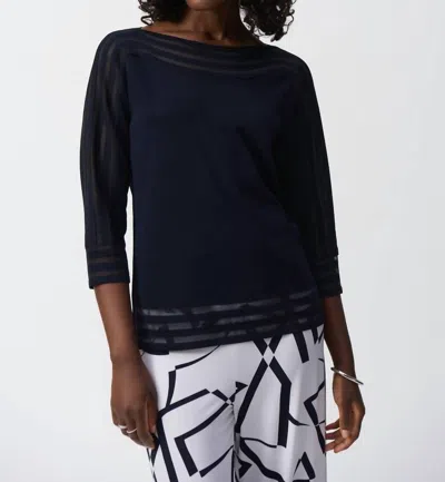 Joseph Ribkoff Sweater With Mesh Stripe Detail In Midnight Blue