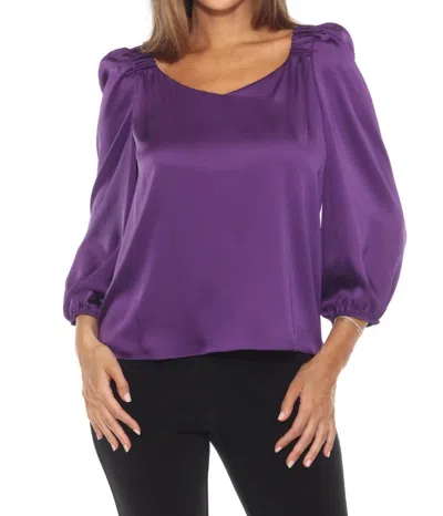 Joseph Ribkoff Sweetheart Neck Puff Sleeve Satin Top In Mystic Purple