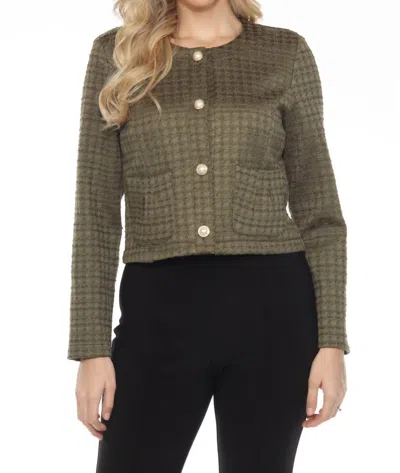 Joseph Ribkoff Textured Houndstooth Jacket In Olive Green