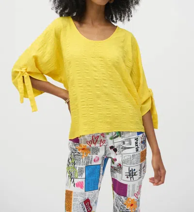 Joseph Ribkoff Textured Scoop Neck Woven Top In Citrus In Yellow