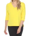 Joseph Ribkoff Textured Stripe V-neck 3/4 Sleeve Knit Top In Citrus In Yellow