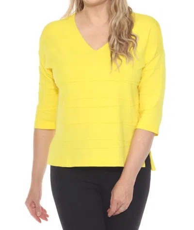 Joseph Ribkoff Textured Stripe V-neck 3/4 Sleeve Knit Top In Citrus In Yellow