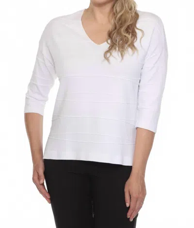 Joseph Ribkoff Textured Stripe V-neck 3/4 Sleeve Knit Top In Vanilla In White