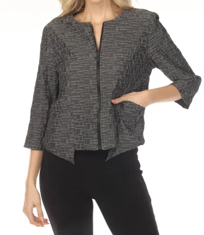 Joseph Ribkoff Textured Zip Front Three Quarter Sleeve Jacket In Grey In Gray