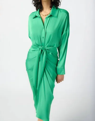 Joseph Ribkoff Tie Front Satin Blouse Dress In Green