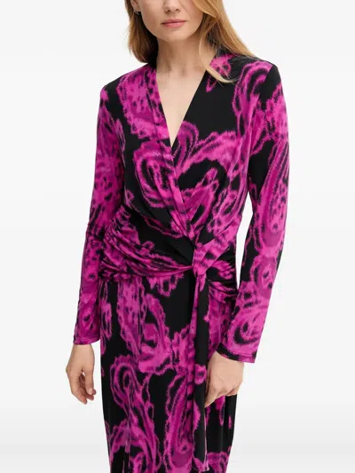 Joseph Ribkoff Tie Paisley-print Midi Dress In Pink