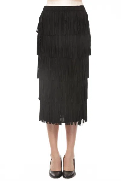 Joseph Ribkoff Pleated Pencil Midi Skirt With Tiered Fringes In Black