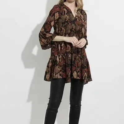 Joseph Ribkoff Tiered Ls Snake Print Mini Dress In Blacktan In Brown