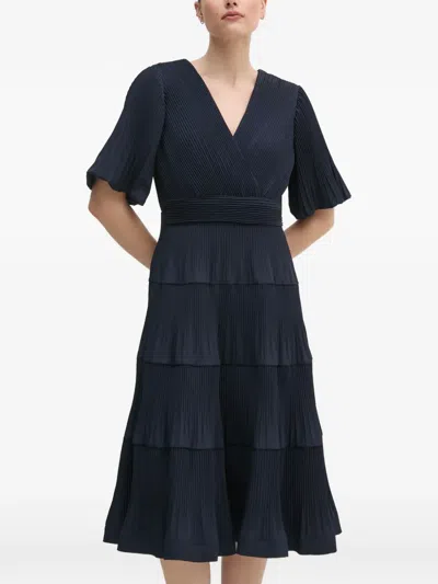 Joseph Ribkoff Tiered Pleated Midi Dress In Blue