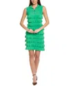 Joseph Ribkoff Tiered Ruffles Zip Front Sleeveless Shift Dress In Island Green