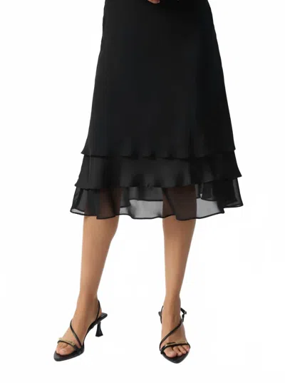 JOSEPH RIBKOFF TIERED RUFFLED MIDI A-LINE SKIRT IN BLACK