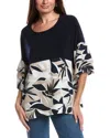 Joseph Ribkoff Tiered Sleeve Mixed Media Top In Blue