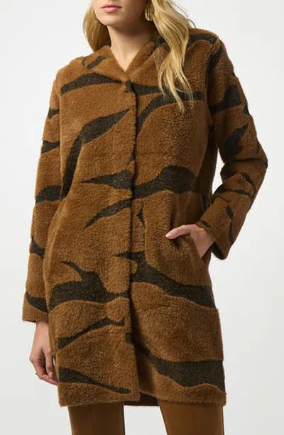 Joseph Ribkoff Tiger Print Feather Yarn Jacket In Brown/ Black