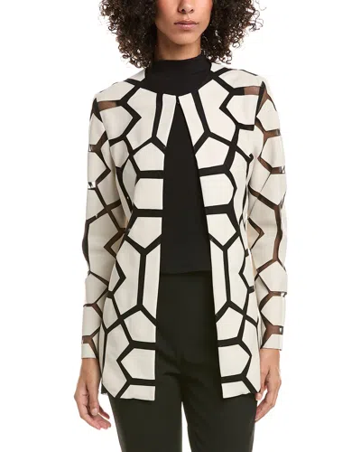 Joseph Ribkoff Lyssa Laser-cut Leatherette On Mesh Jacket In Vanilla And Black In Multi