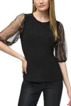 Joseph Ribkoff Women's Silky Knit Top With Embellished Mesh Sleeves 244189 Col 11 In Black